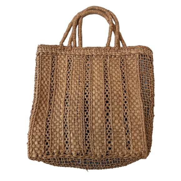 J. Crew Straw Tote Bag With Blue Lining - Picture 6 of 7